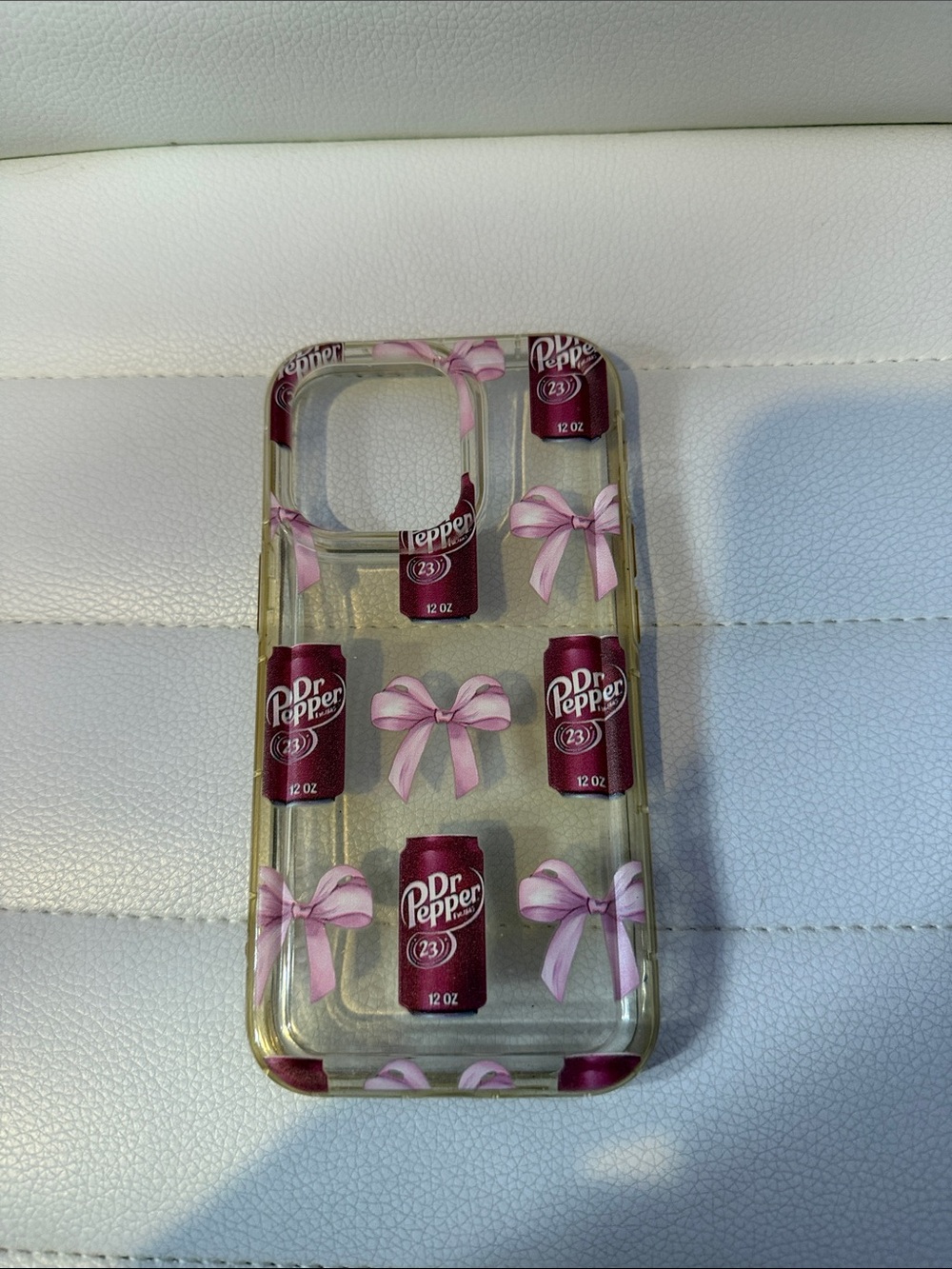 Pink Bow Clear Phone Case - Dr Pepper Can Pattern- Iphone 13 pro